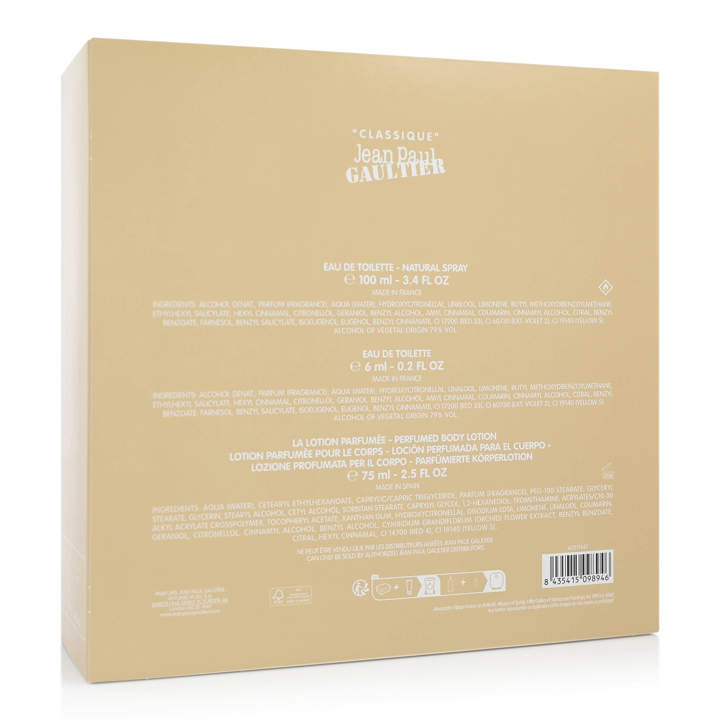 Jean Paul Gaultier Classique Eau de Toilette 100ml Spray 3Pcs Set